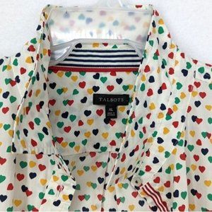 Talbots CLASSIC COTTON SHIRT White & colorful DITSY HEARTS sz XL